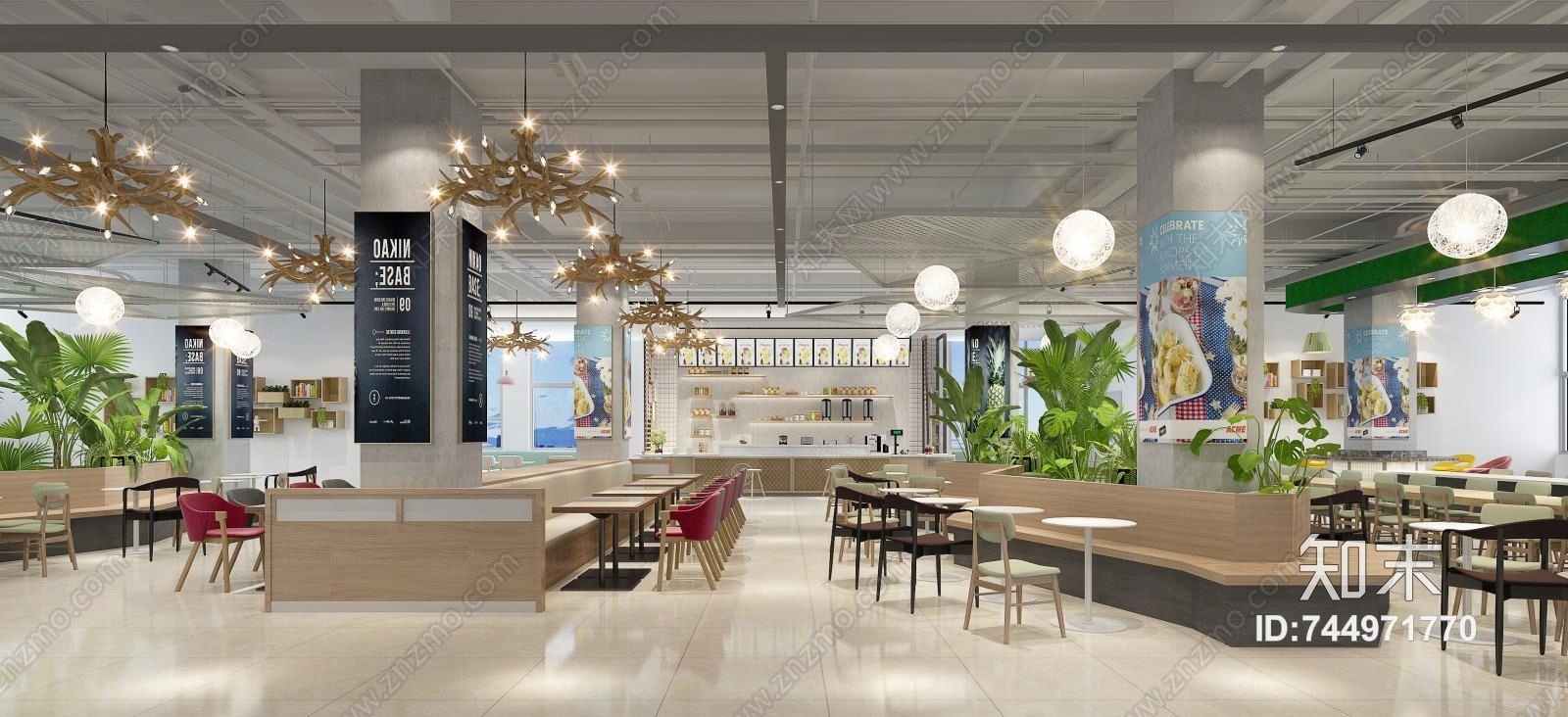 现代学校饭堂3D模型下载【ID:744971770】