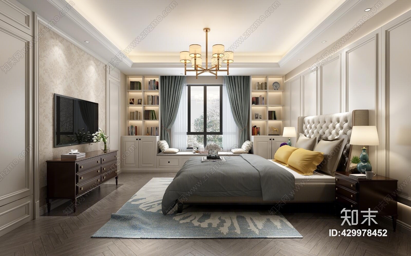 美式主人房卧室装饰柜电视柜3D模型下载【ID:429978452】