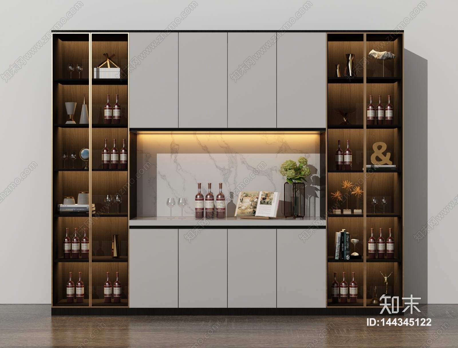 现代轻奢酒柜模型组合3D模型下载【ID:144345122】