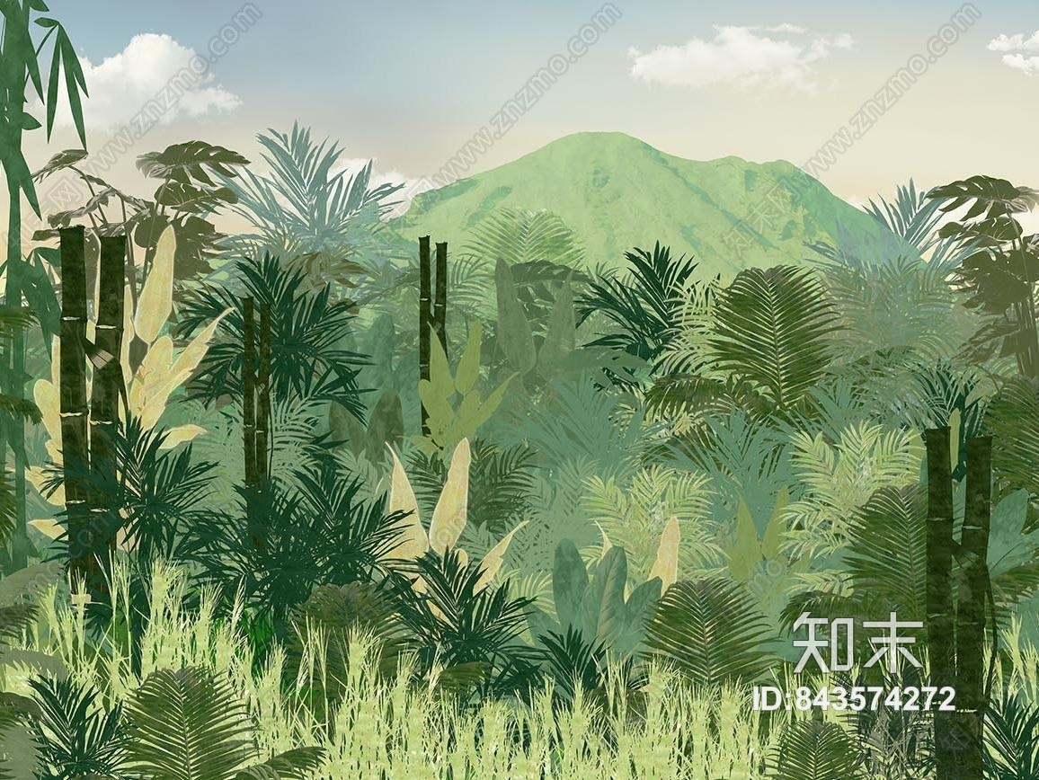 清新植物壁画壁纸贴图下载【ID:843574272】