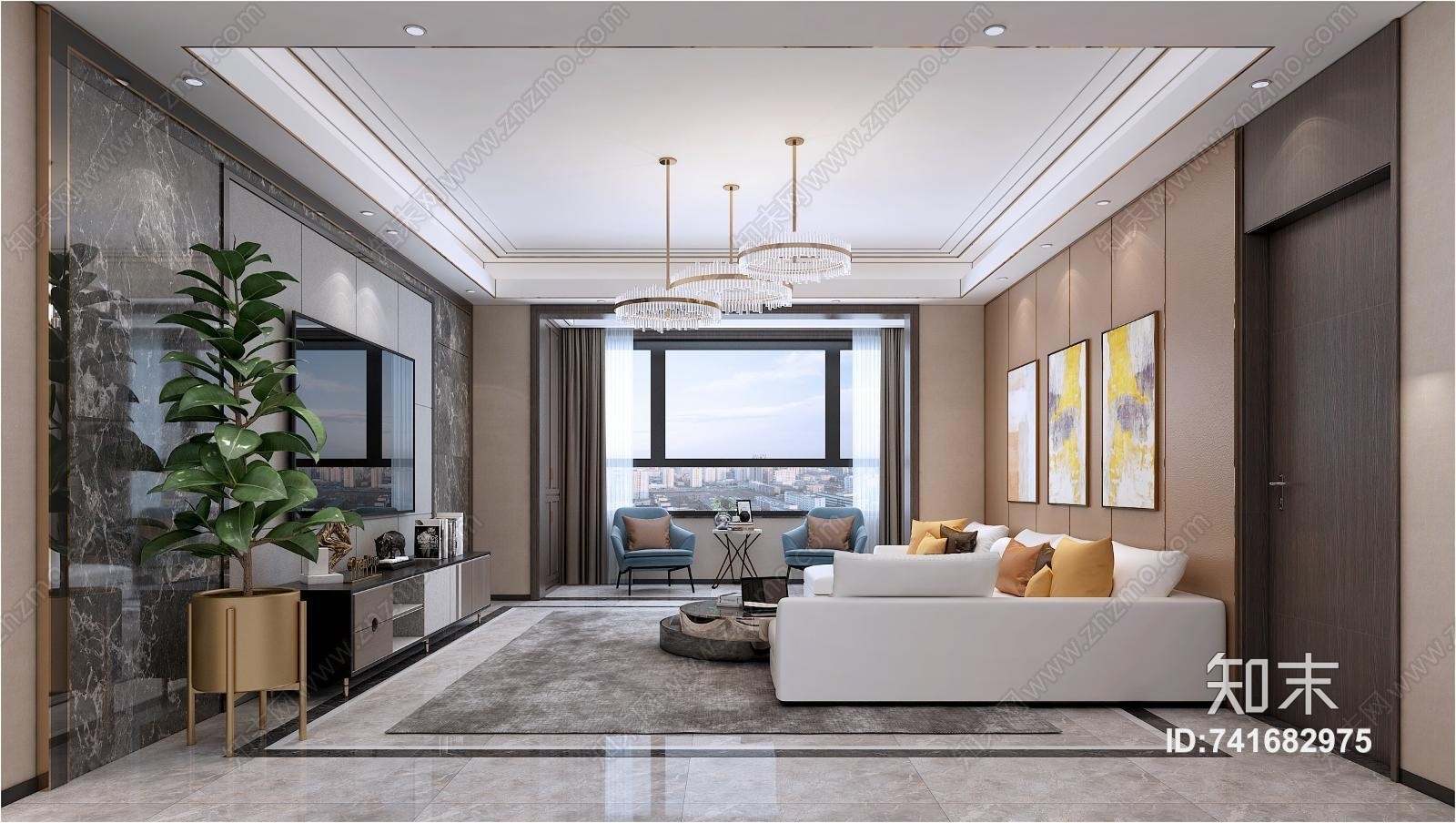 现代港式轻奢客餐厅3D模型下载【ID:741682975】