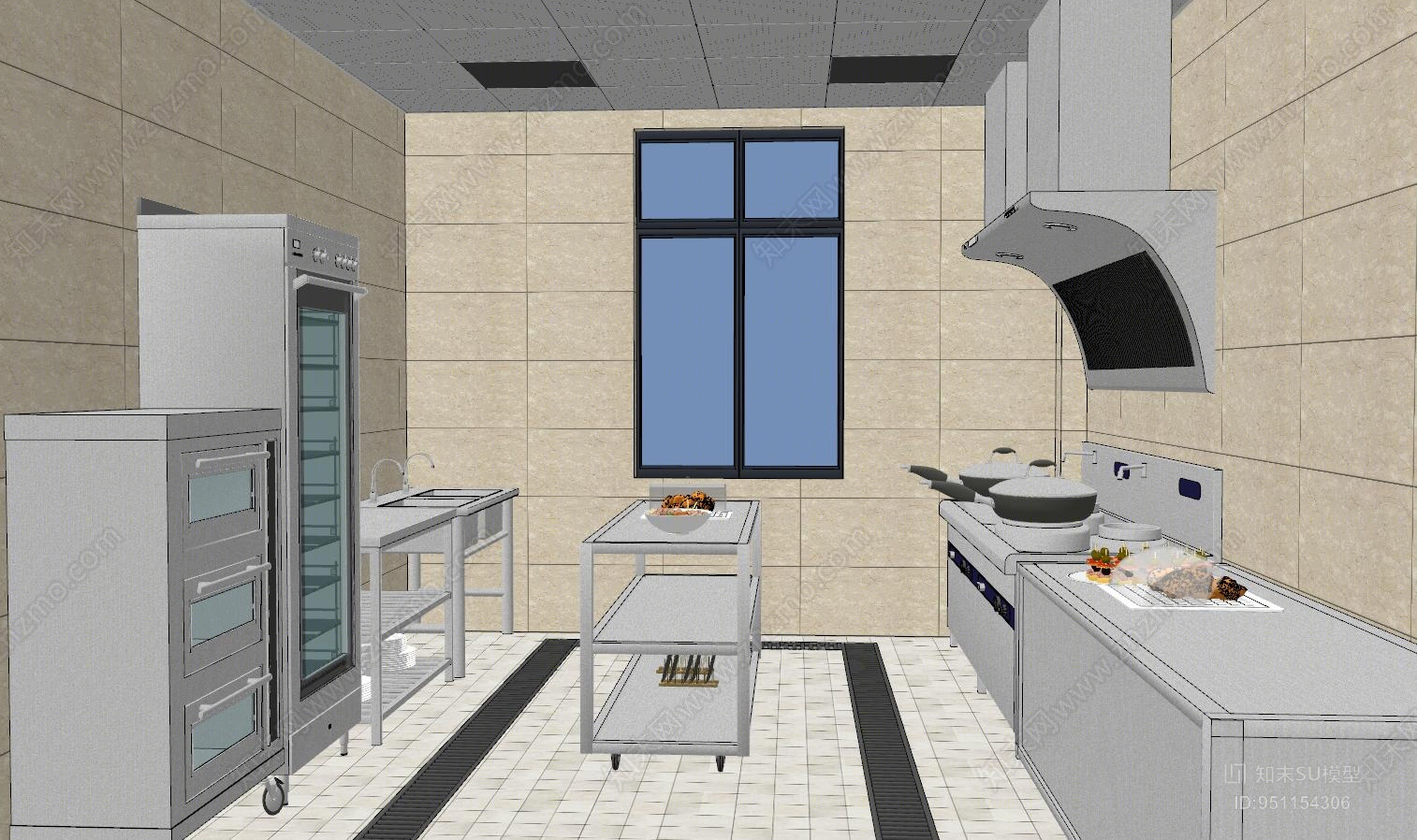 现代风格酒店后厨厨房SU模型下载【ID:951154306】