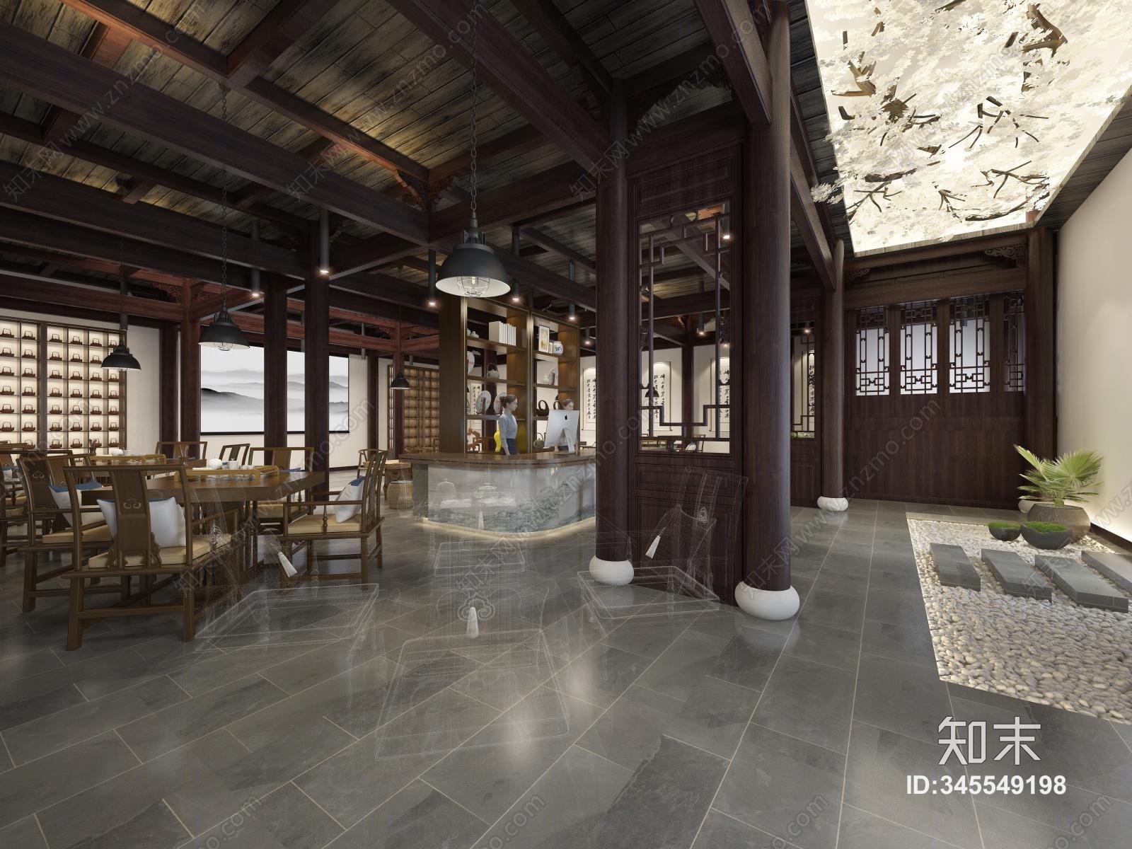新中式茶楼餐饮3D模型下载【ID:345549198】