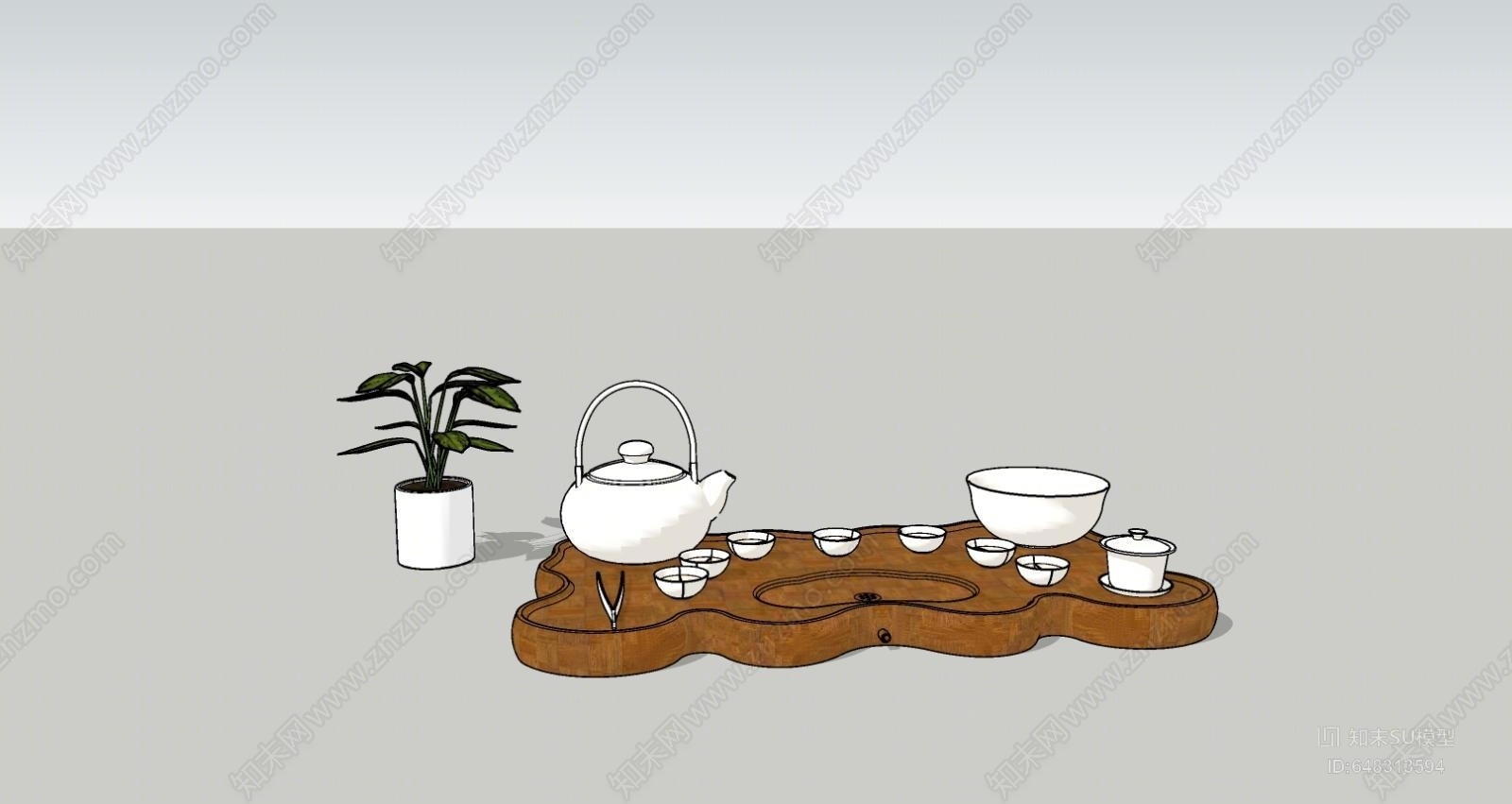 新中式风格根雕茶几SU模型下载【ID:648313594】