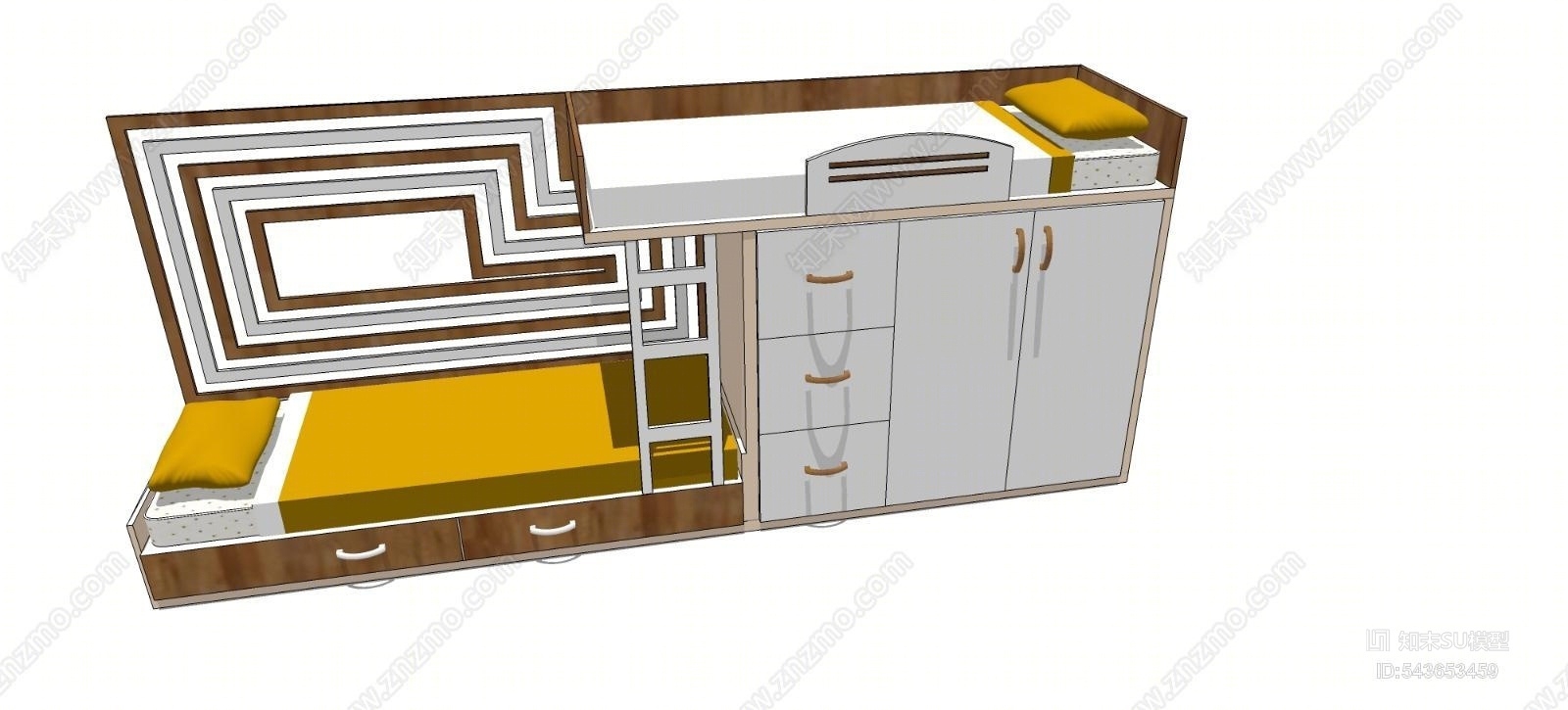 现代双层床SU模型下载【ID:543653459】