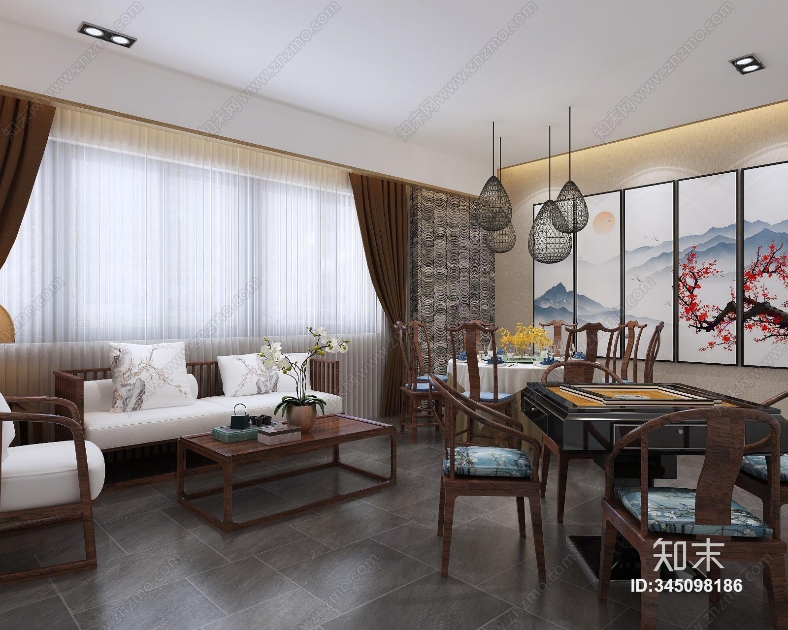 新中式茶餐厅3D模型下载【ID:345098186】