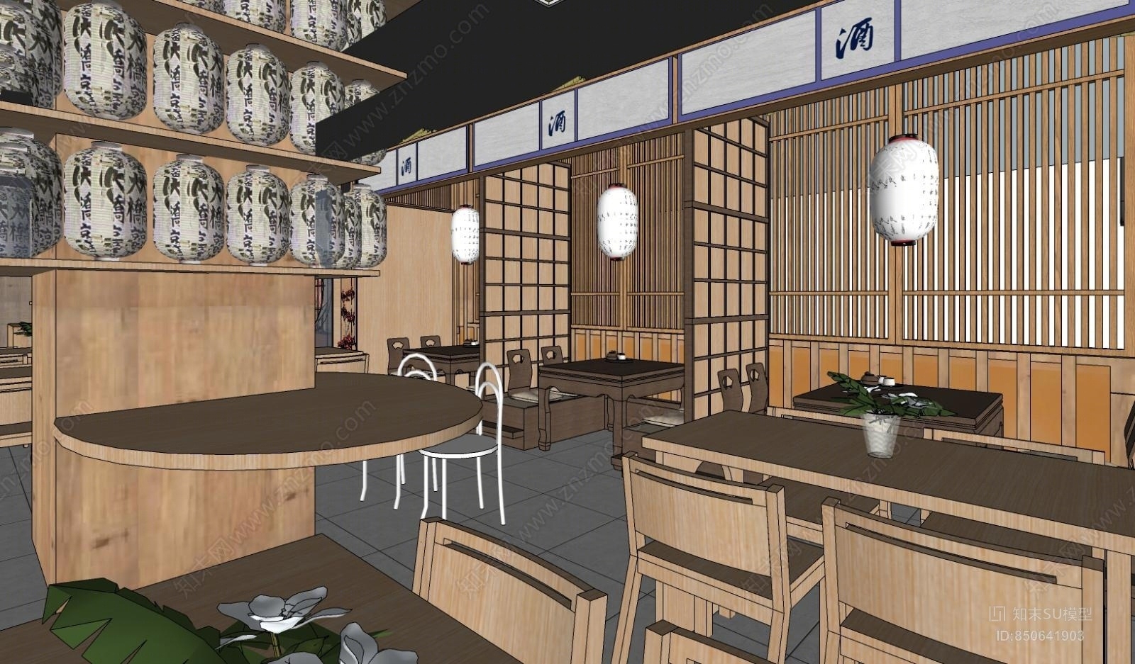 日式风格全日餐厅SU模型下载【ID:850641903】