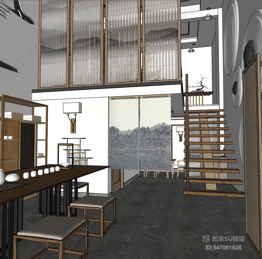 新中式茶叶店SU模型下载【ID:547061926】