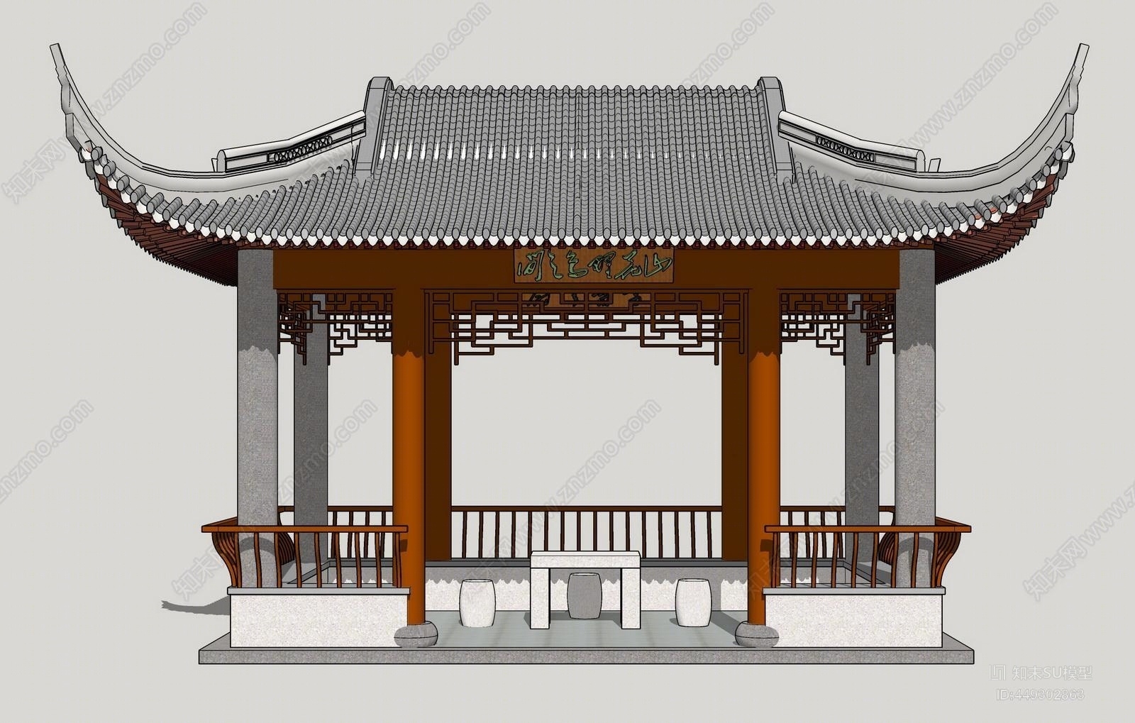 中式古典凉亭SU模型下载【ID:449302863】