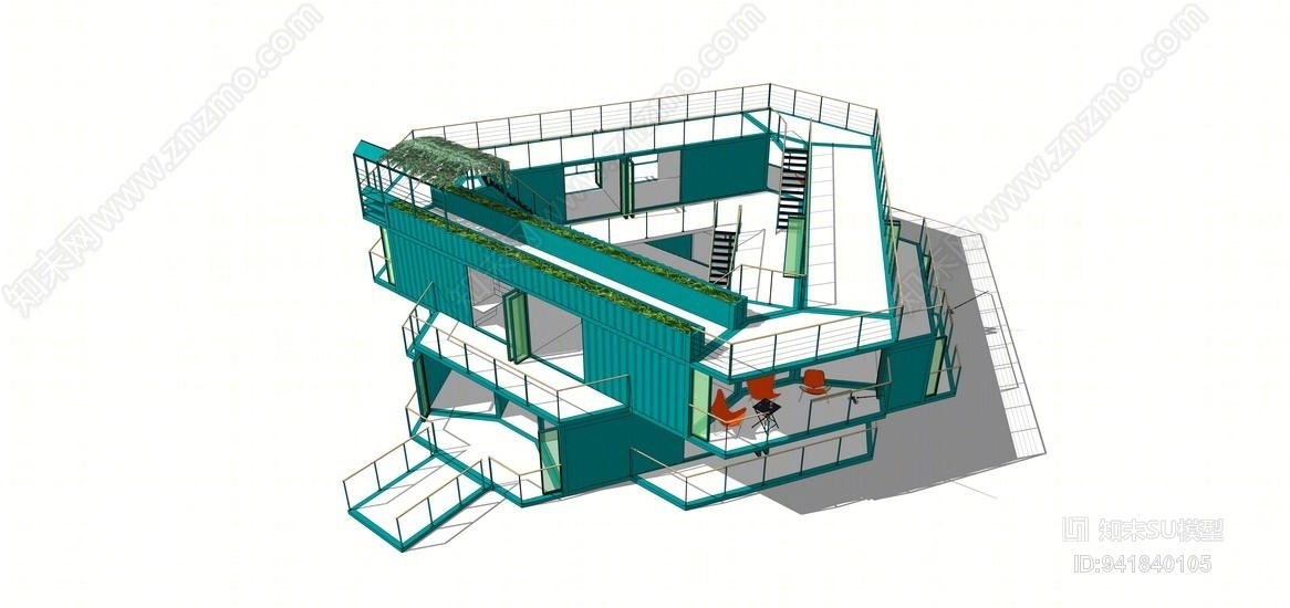 集装箱式办公楼SU模型下载【ID:941840105】