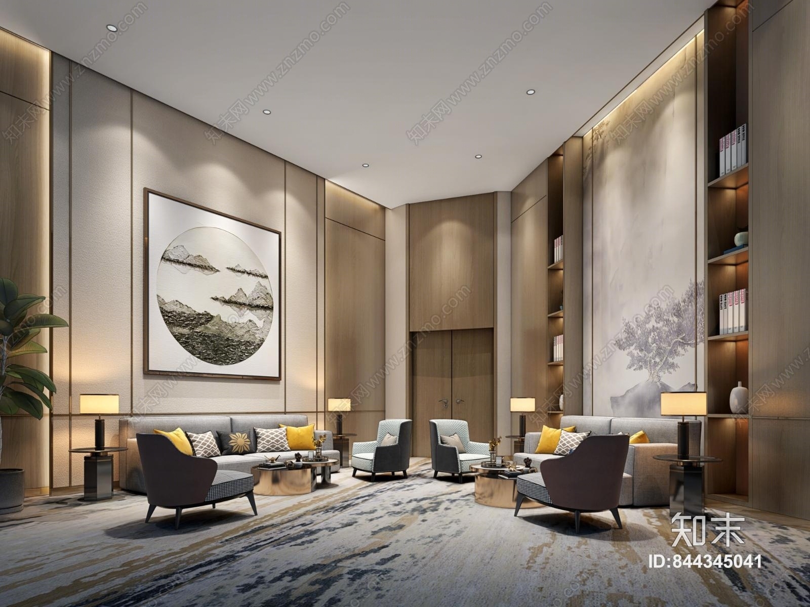 新中式VIP洽谈室接待室会客区3D模型下载【ID:844345041】