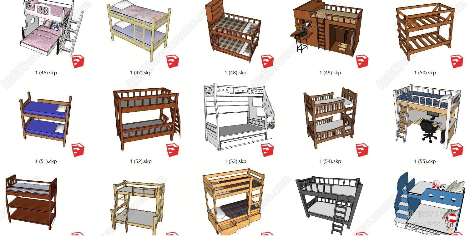 现代风格儿童上下床SU模型下载【ID:547661491】