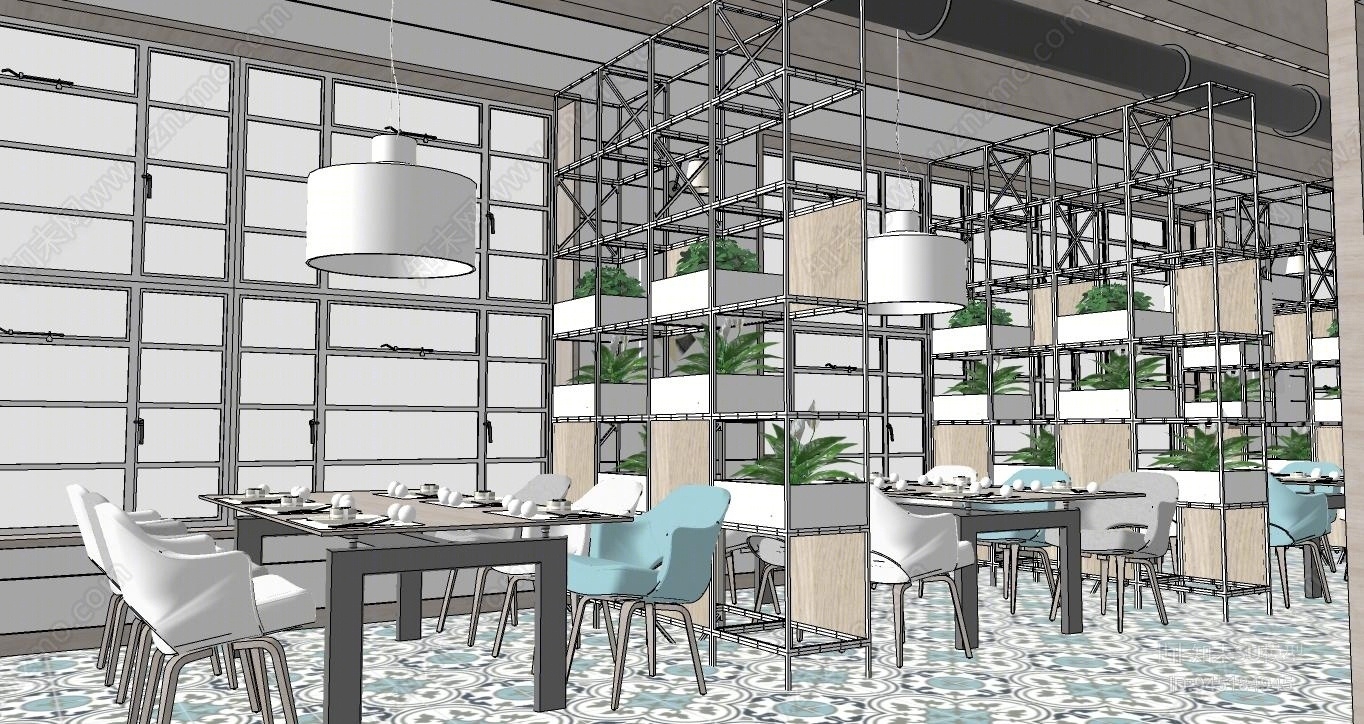北欧风格餐厅SU模型下载【ID:945184945】