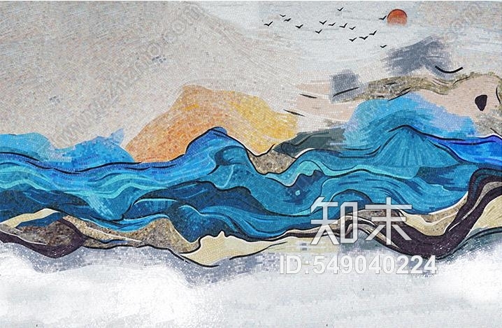 中式山水马赛克贴图下载【ID:549040224】