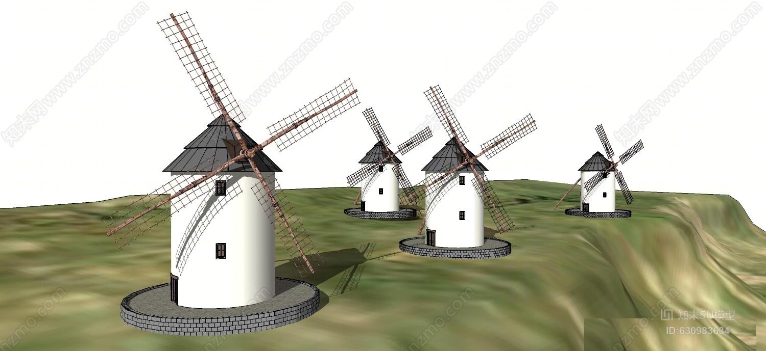 荷兰风车古典农村幼儿园娱乐主题乐园机器SU模型下载【ID:630983634】