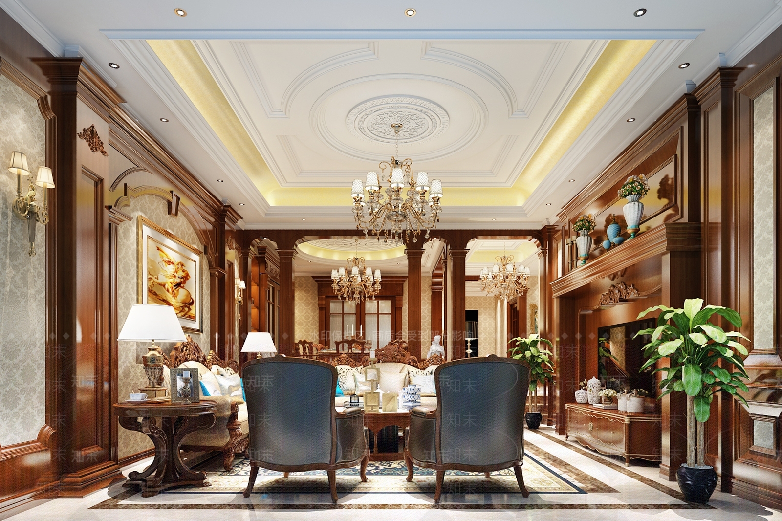 美式奢华客餐厅3D模型下载【ID:732866856】