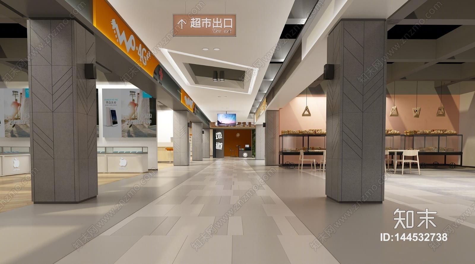 现代商场过道3D模型下载【ID:144532738】