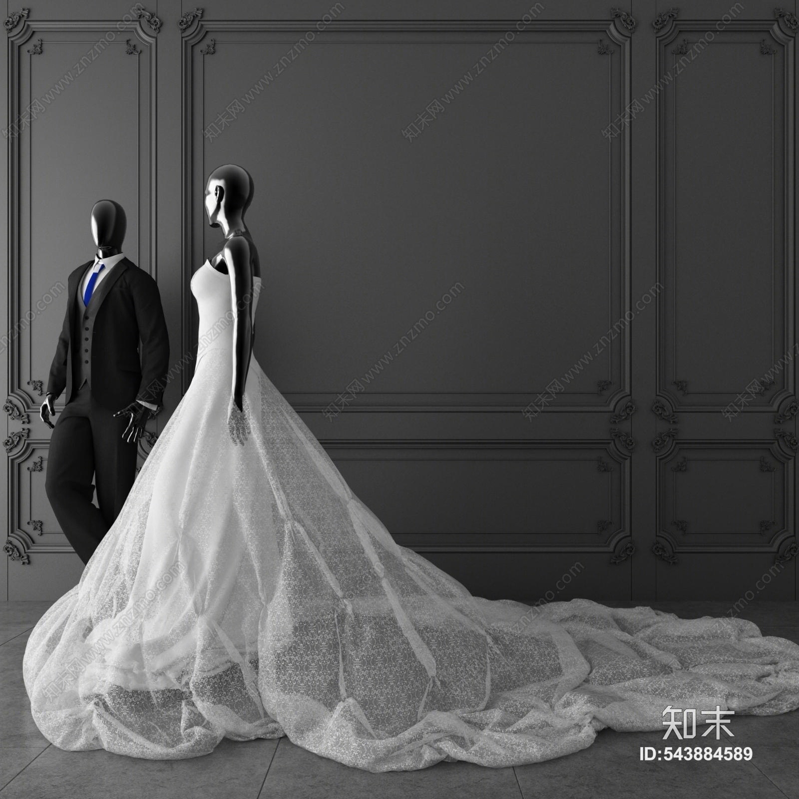 新古典婚纱3D模型下载【ID:543884589】