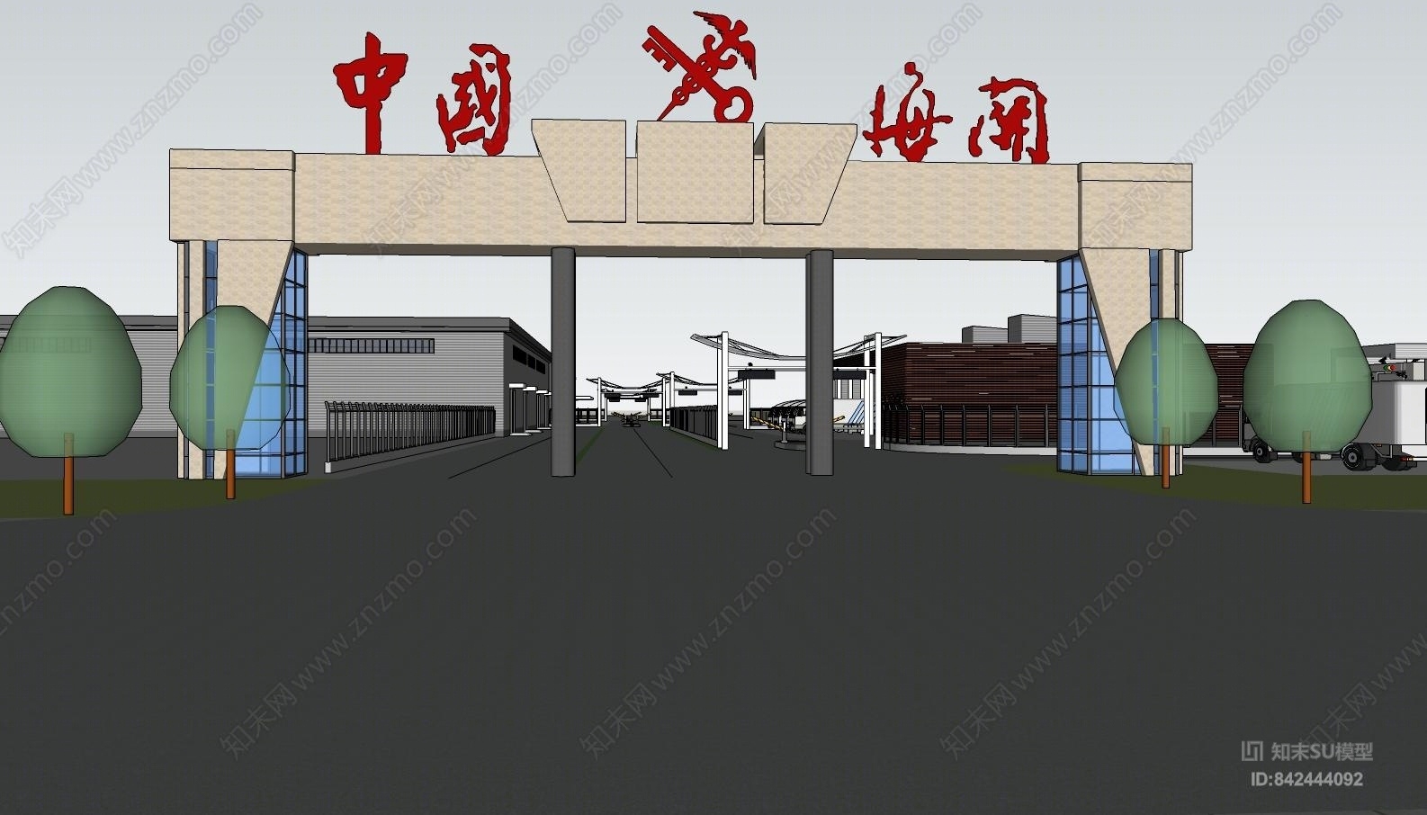 现代保税区仓库SU模型下载【ID:842444092】