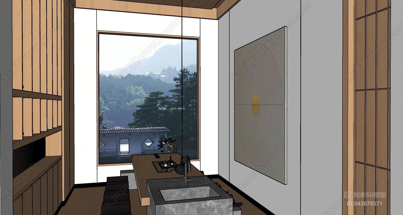 新中式茶室SU模型下载【ID:943679371】