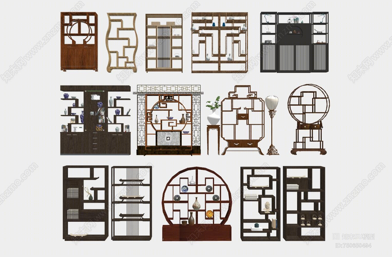 中式风格博古架SU模型下载【ID:750650494】