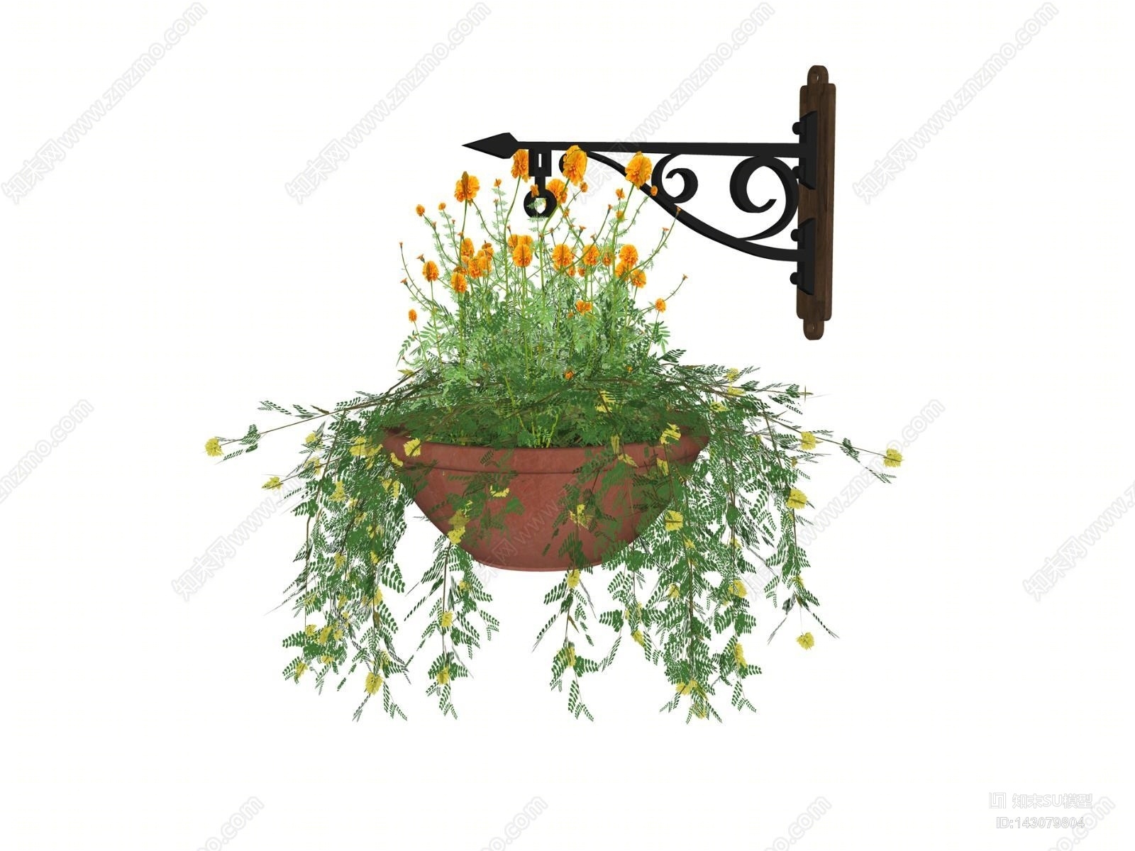 现代铁艺挂墙吊篮SU模型下载【ID:143079804】