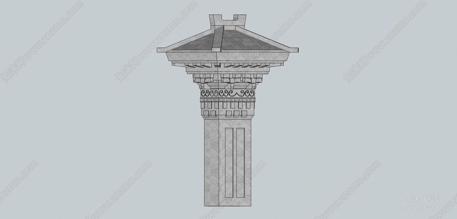 中式风格景观柱SU模型下载【ID:652570821】