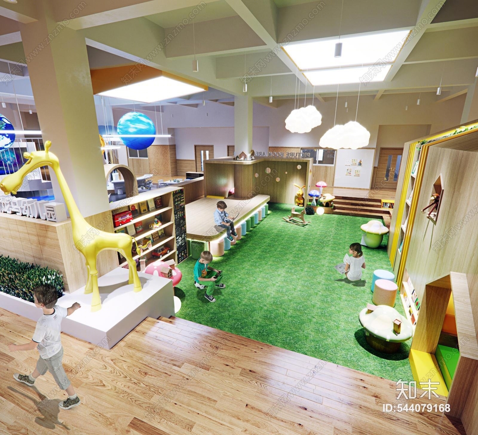 现代幼儿园门厅绘本室科技室3D模型下载【ID:544079168】