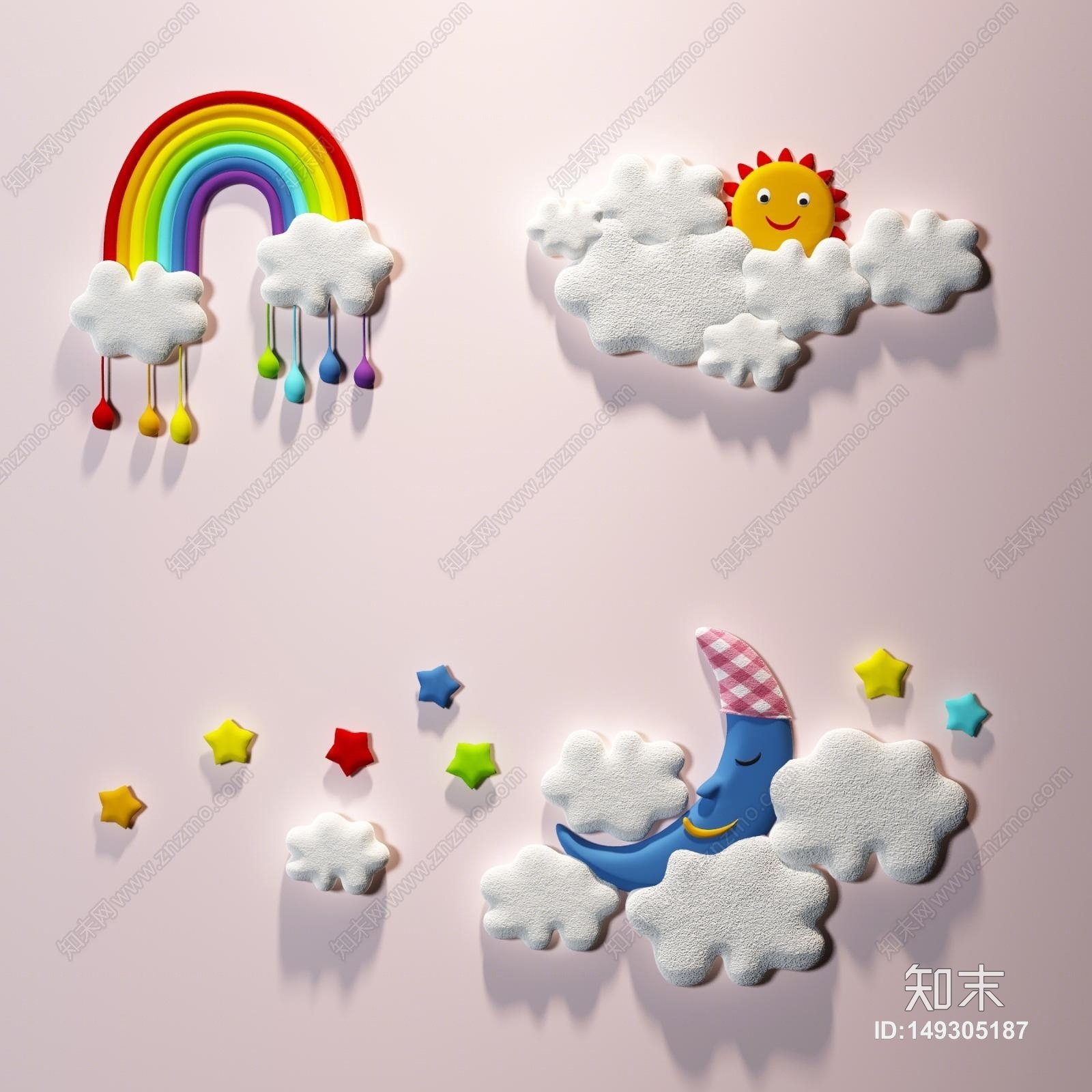 现代儿童房墙饰挂件3D模型下载【ID:149305187】