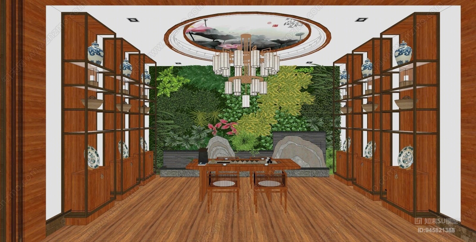 新中式茶室SU模型下载【ID:945821388】