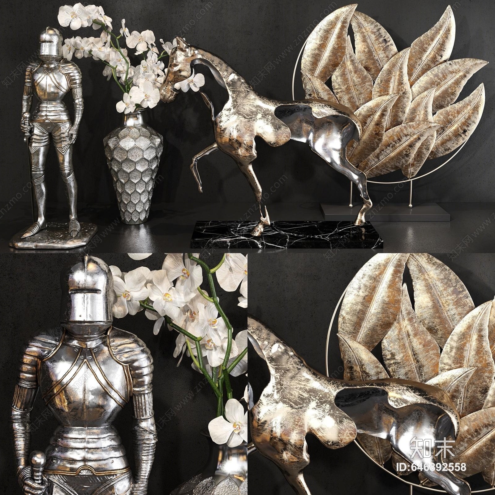 现代铁艺装饰陈设品组合3D模型下载【ID:646892558】