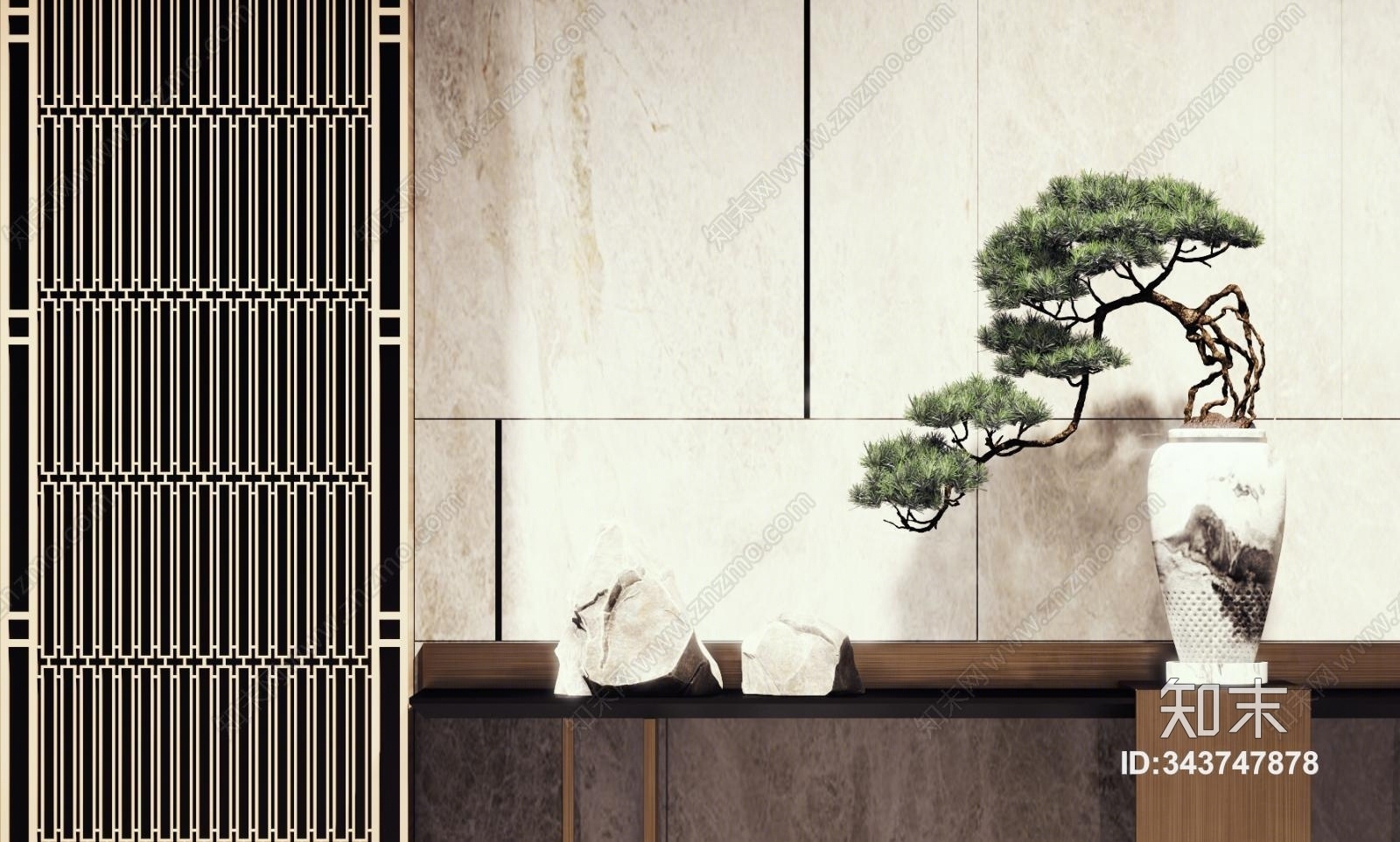 新中式盆景3D模型下载【ID:343747878】