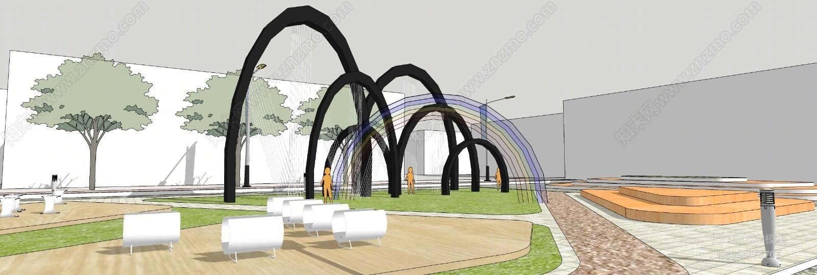 现代公园公共艺术雕塑SU模型下载【ID:644975707】