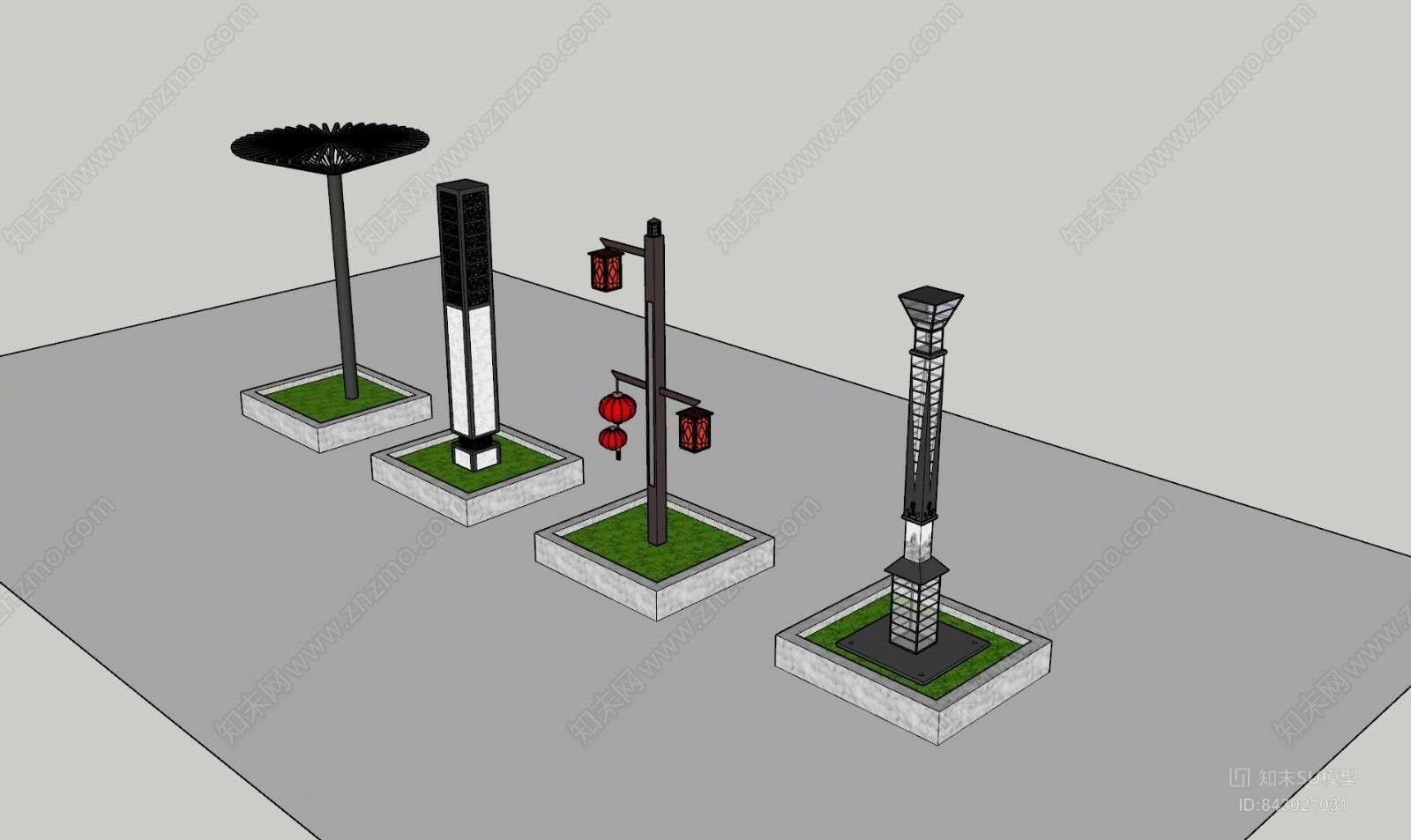 现代灯柱SU模型下载【ID:843021031】