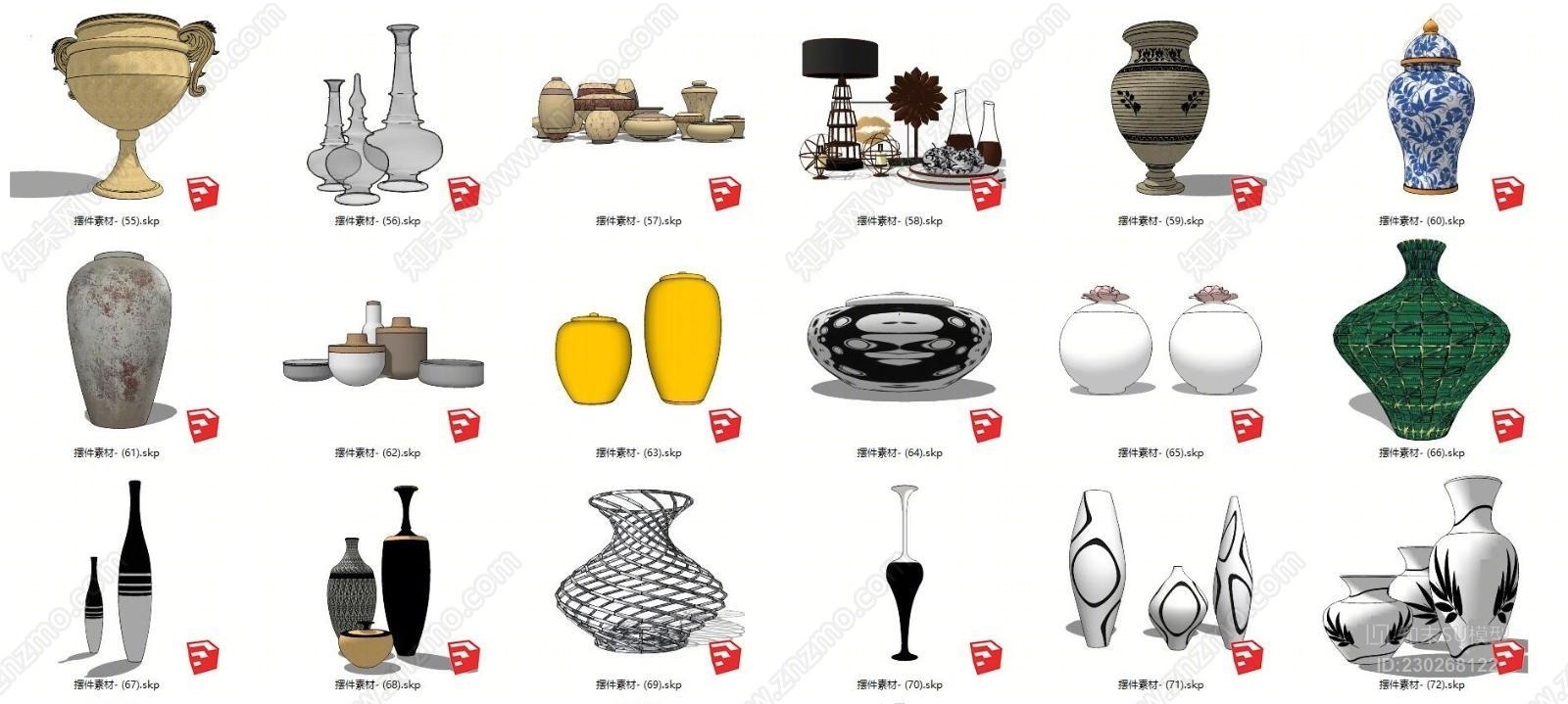 室内家工装花瓶工艺品雕塑挂画挂饰组合装饰摆件素材库18ge饰品SU模型下载【ID:230268122】
