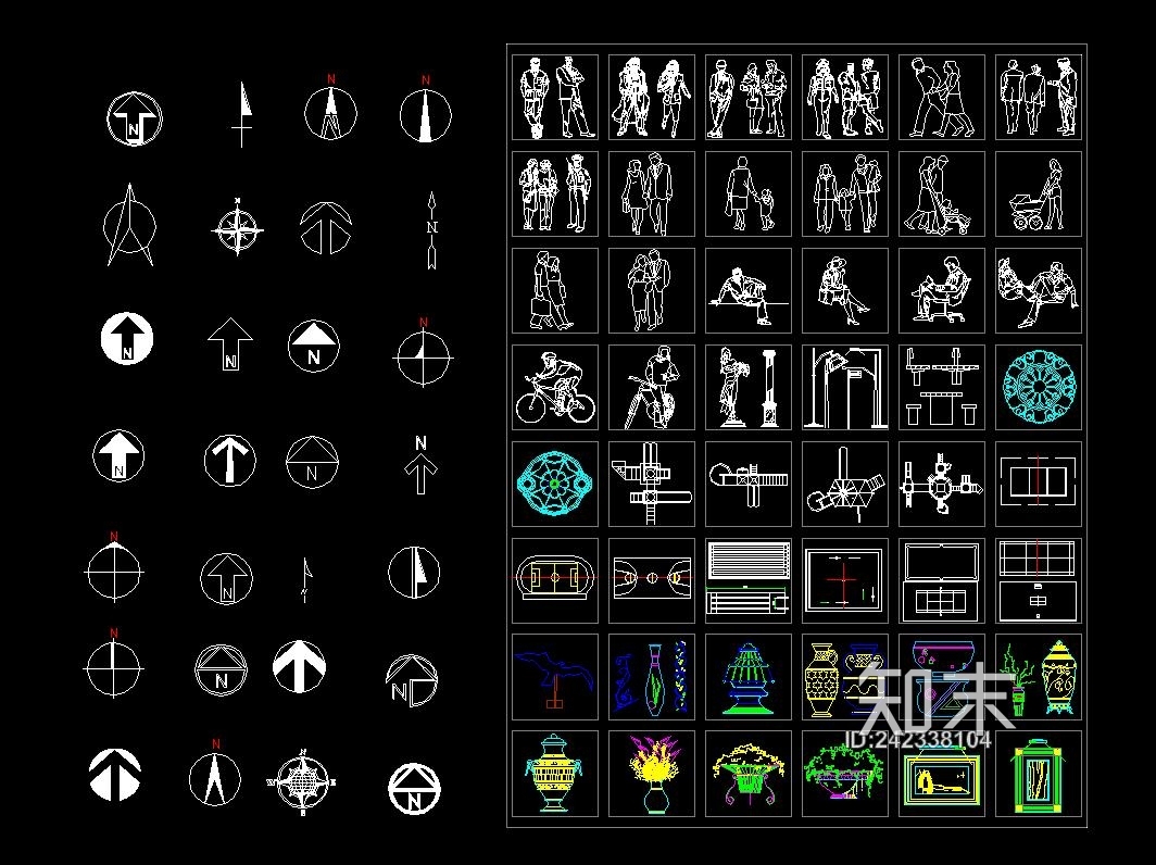 CAD立面人和指北针cad施工图下载【ID:242338104】