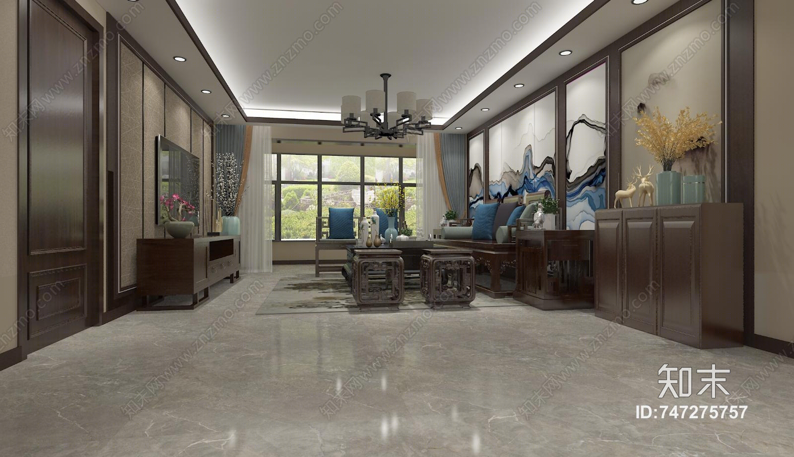 新中式客厅3D模型下载【ID:747275757】