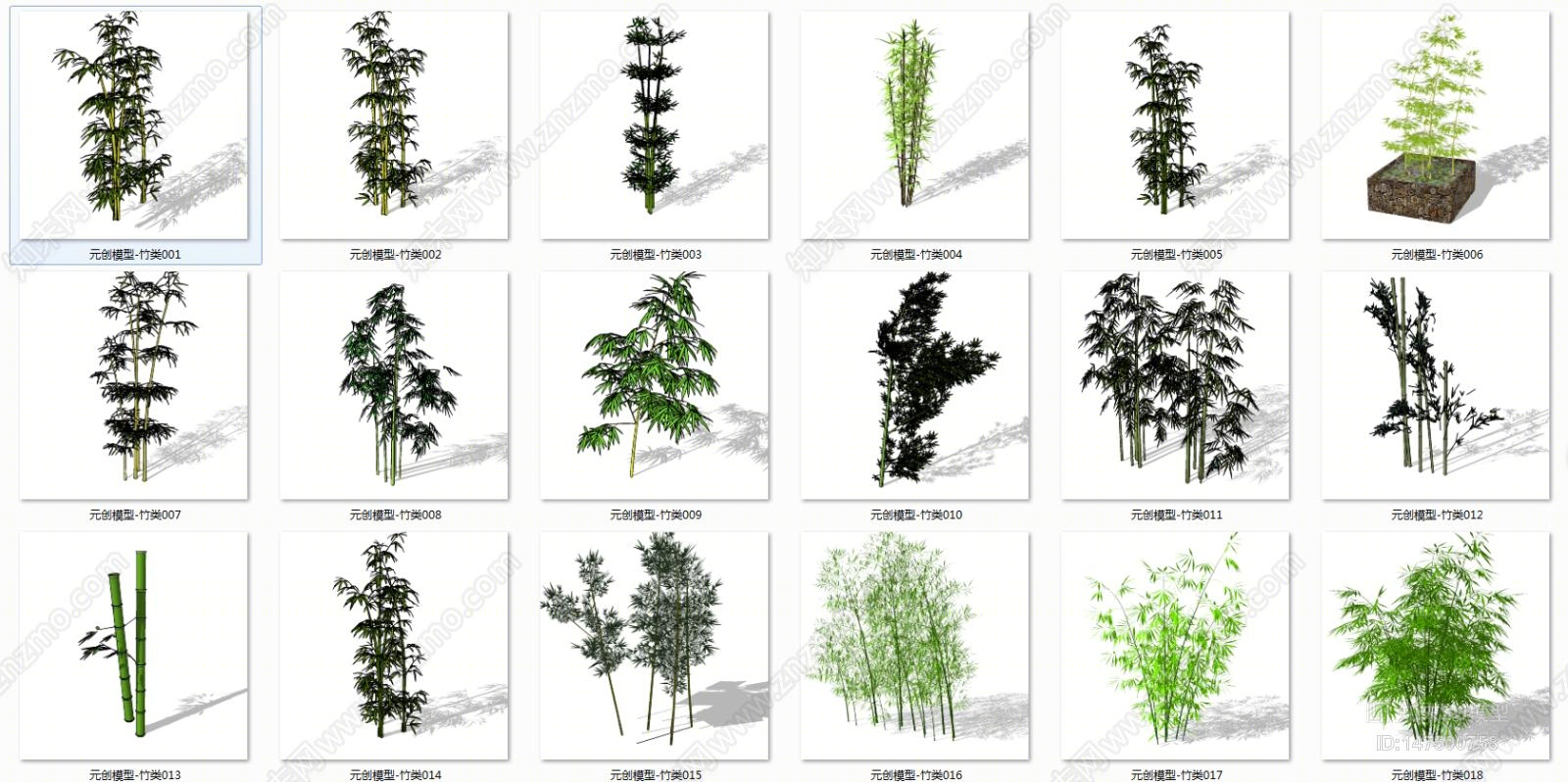 现代竹类盆栽SU模型下载【ID:147500758】