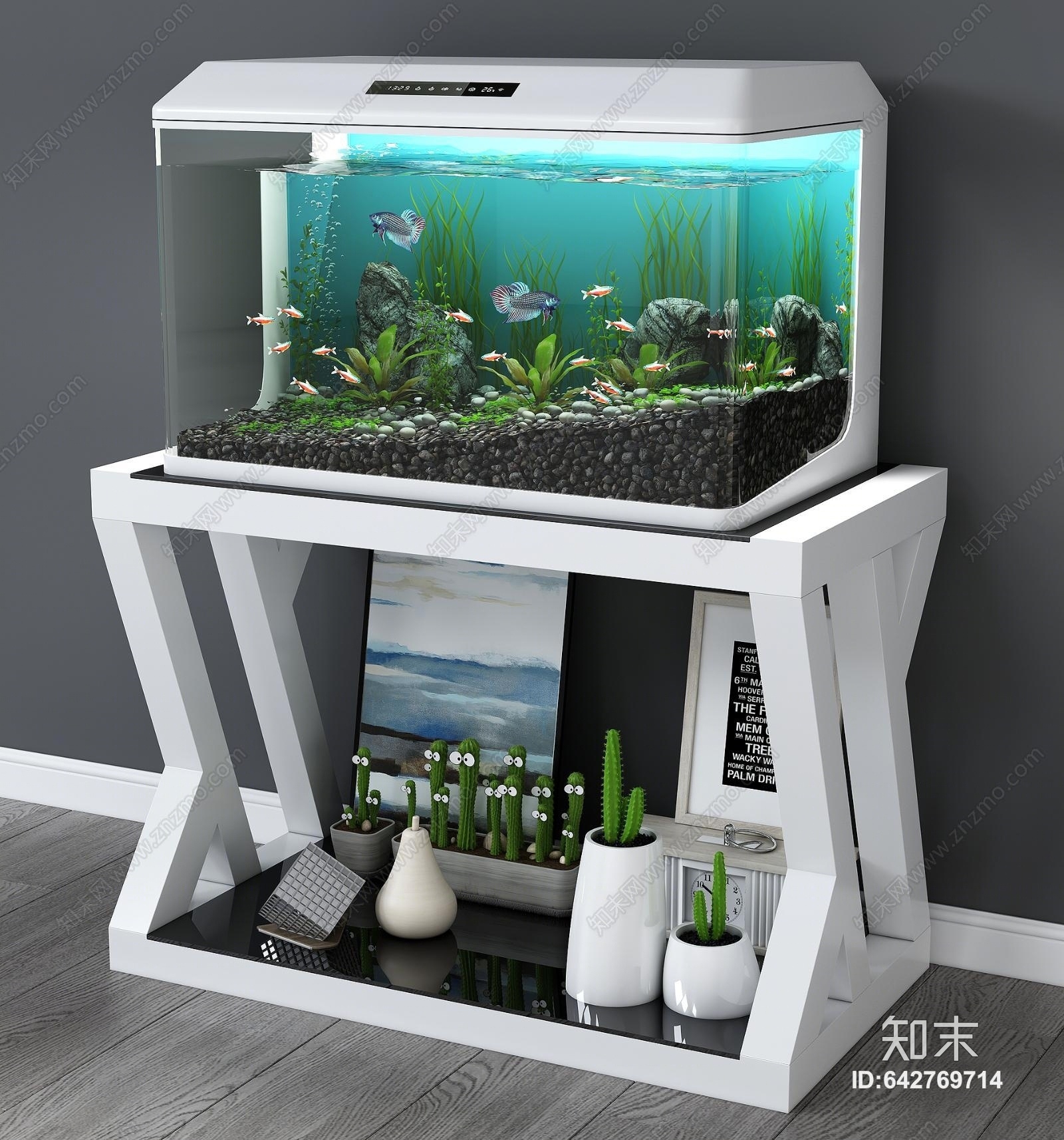 现代鱼缸水族组合3D模型下载【ID:642769714】