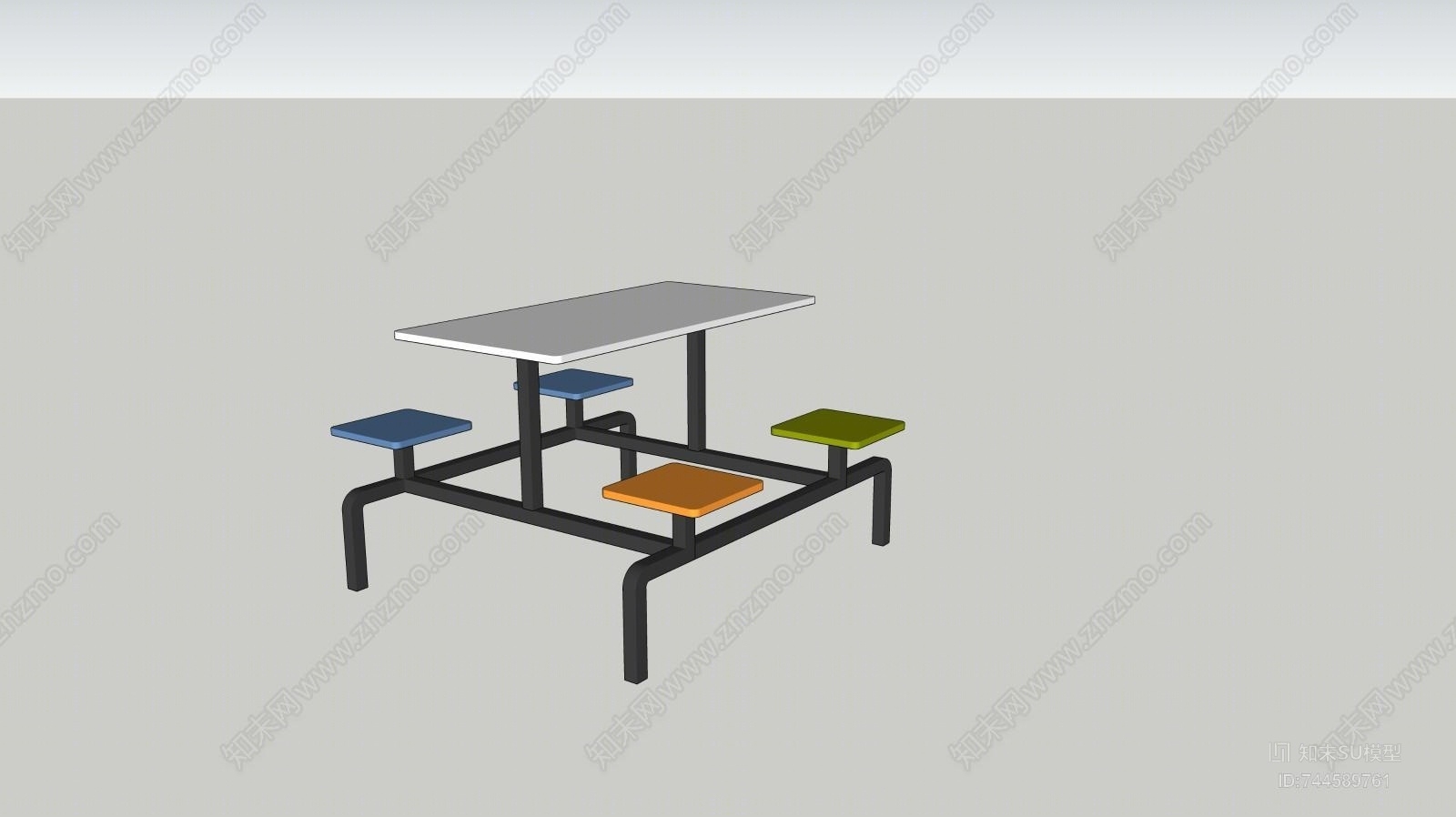 现代风格食堂餐桌椅组合SU模型下载【ID:744589761】