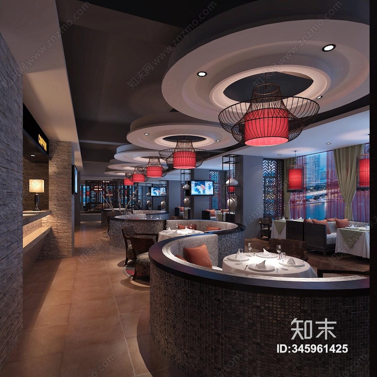 中式餐厅卡座3D模型下载【ID:345961425】