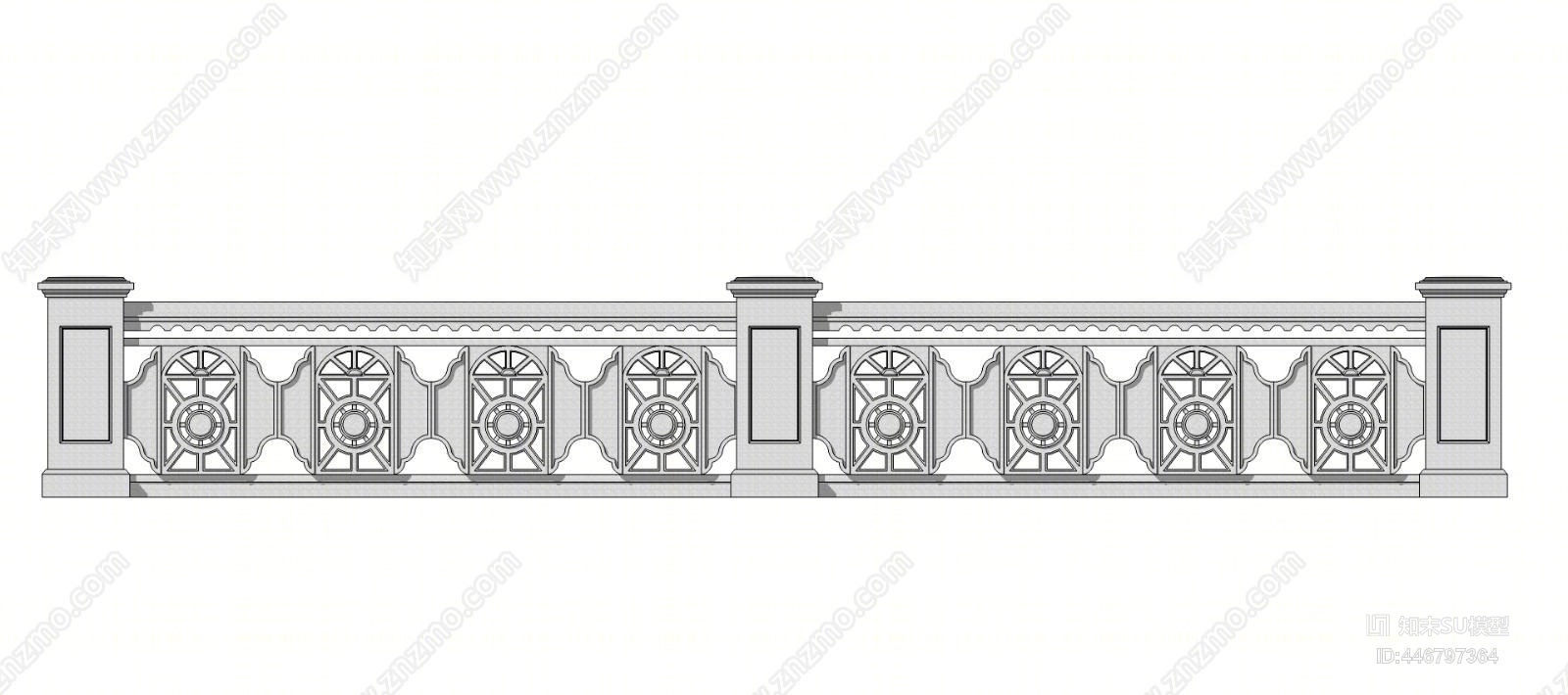 现代石材栏杆SU模型下载【ID:446797364】