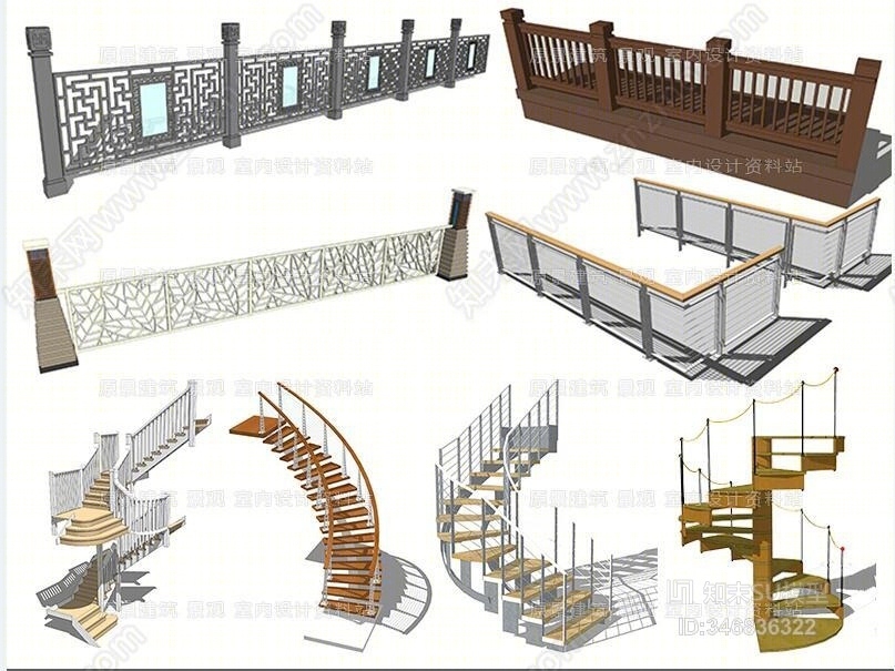 工业风栏杆楼梯合集SU模型下载【ID:346836322】