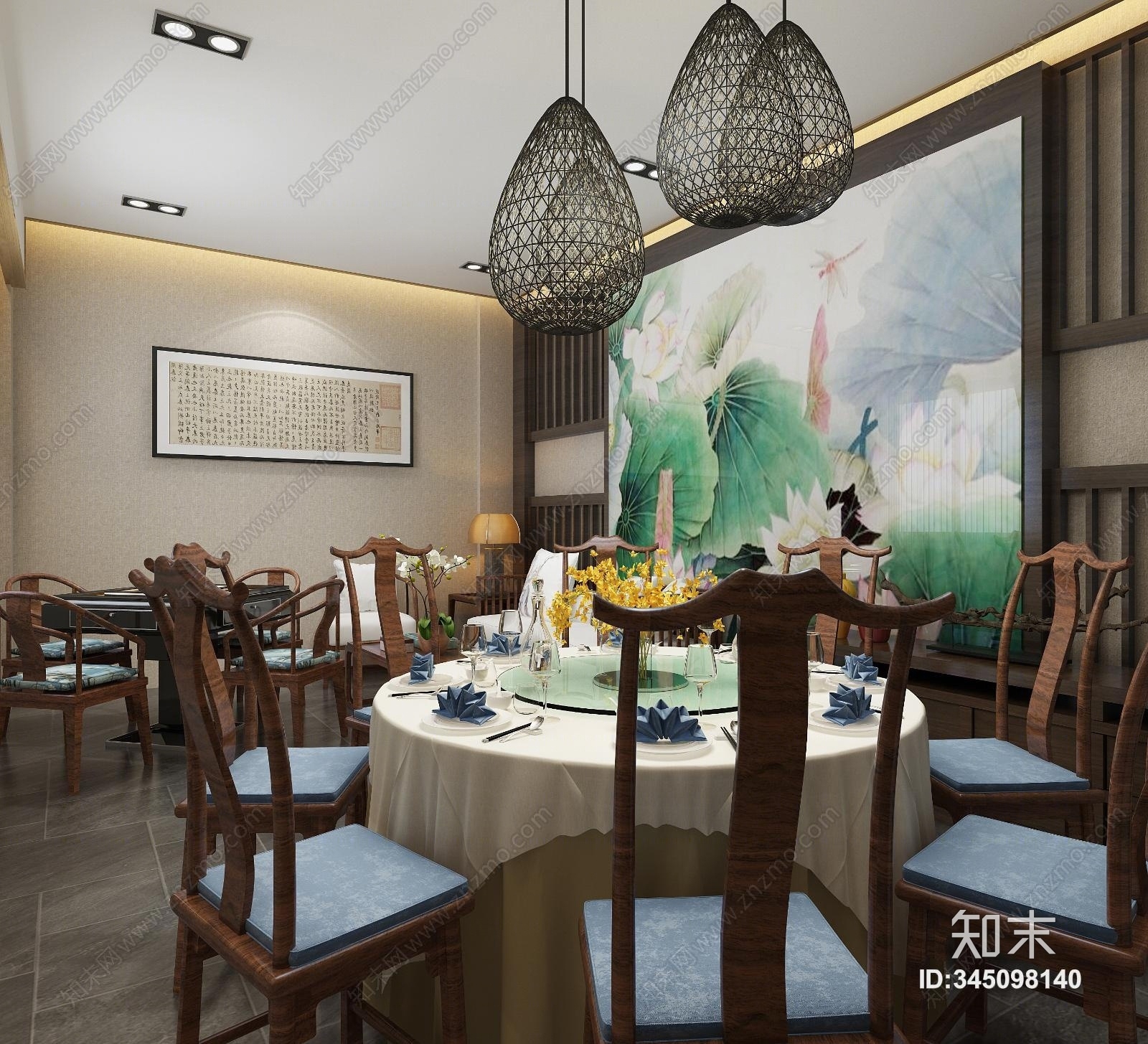 新中式茶餐厅3D模型下载【ID:345098140】