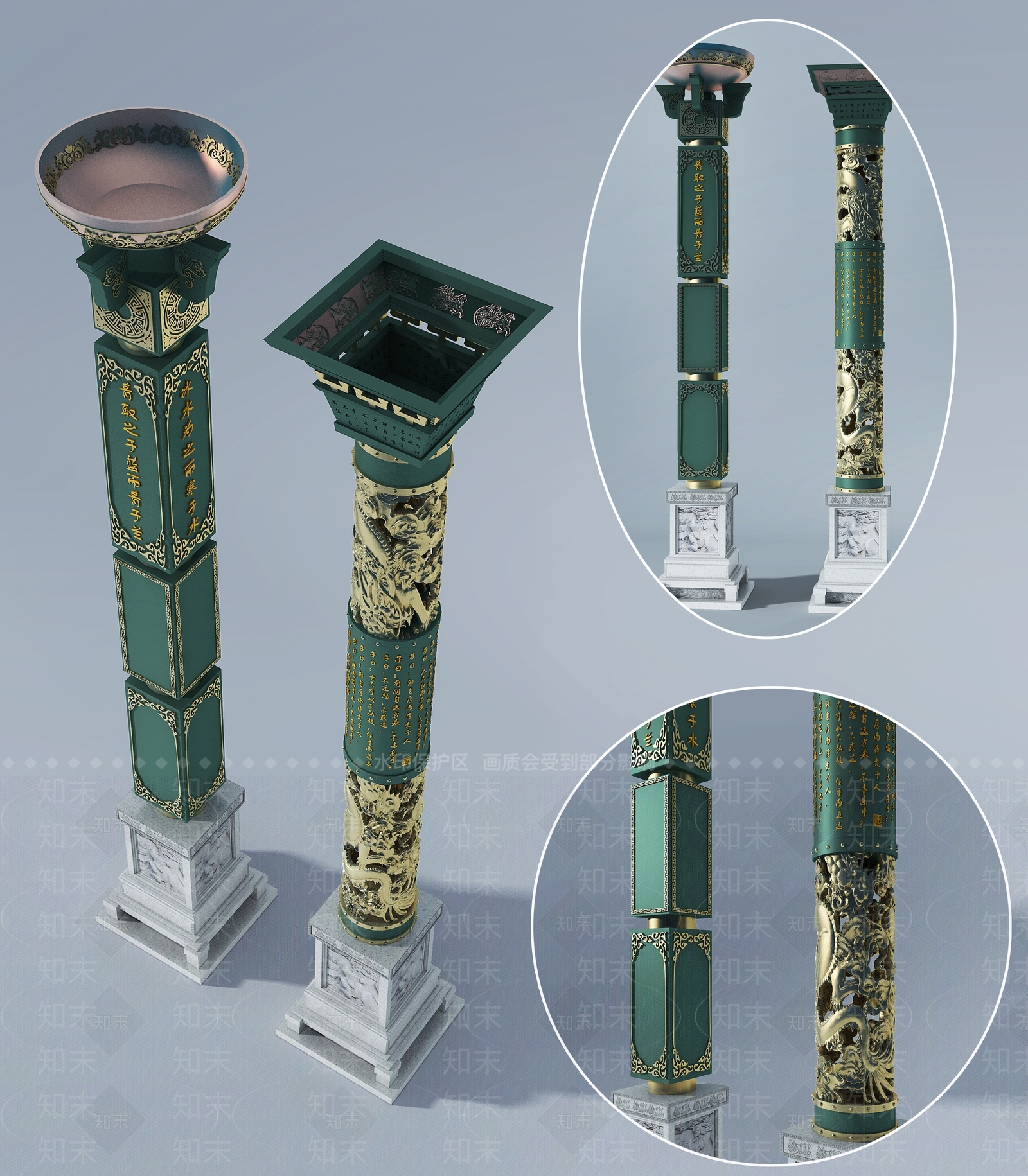 中式广场雕花灯柱3D模型下载【ID:832719719】