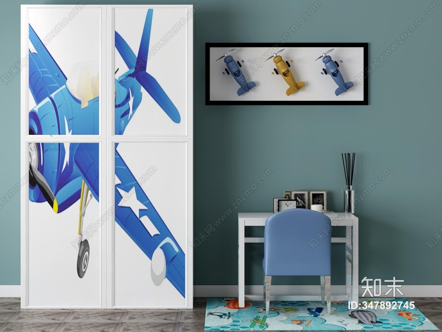 现代儿童房家具组合3D模型下载【ID:347892745】