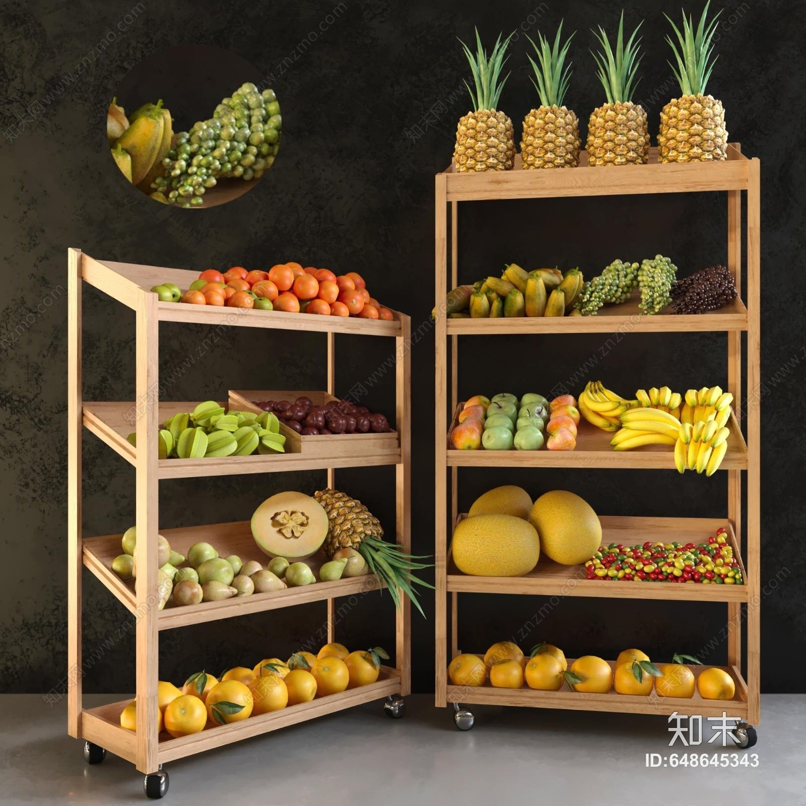 现代商场水果货架3D模型下载【ID:648645343】