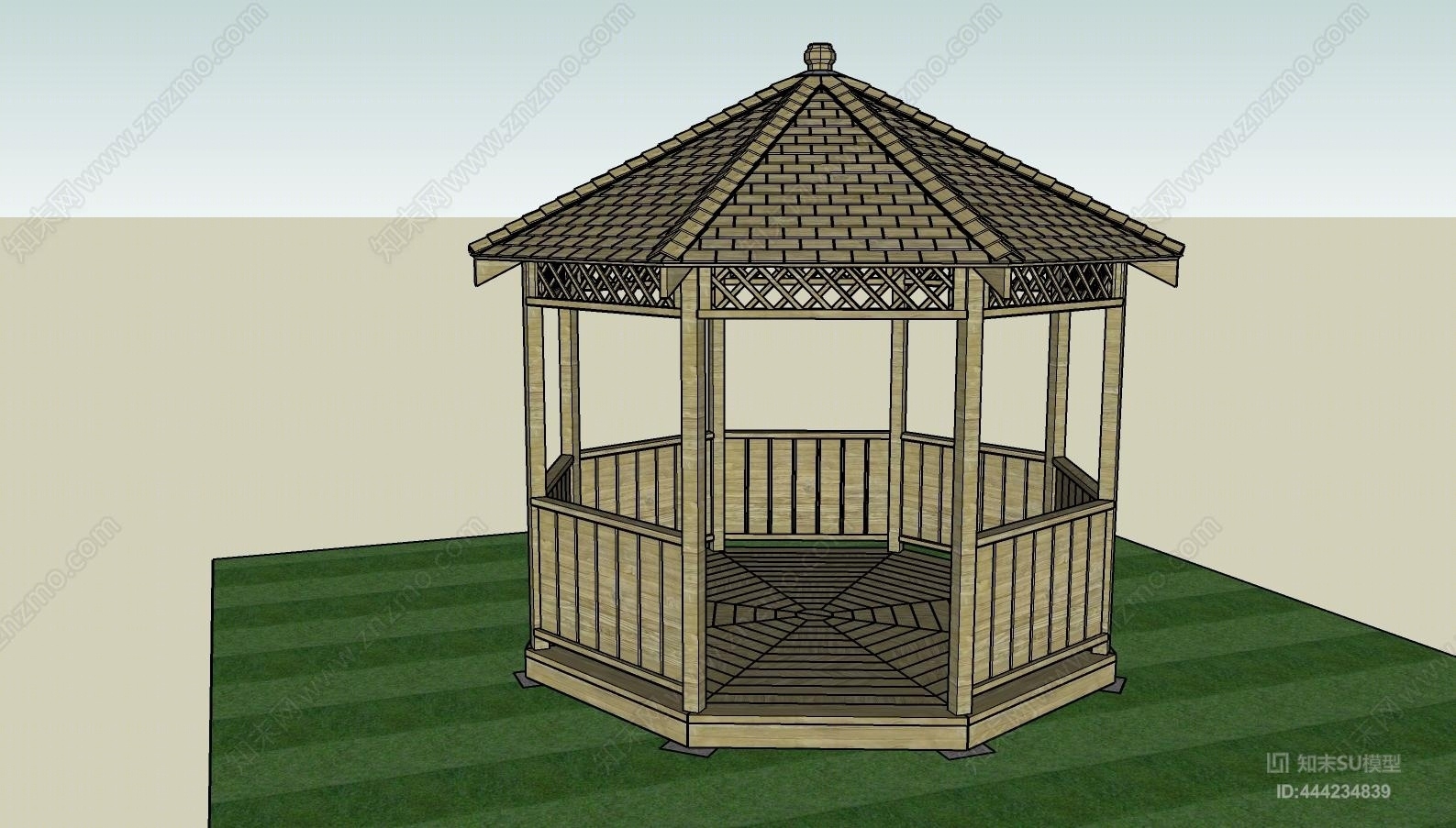 欧式圆形八角亭SU模型下载【ID:444234839】