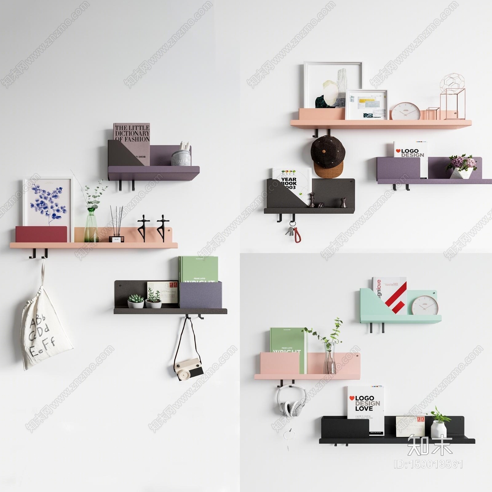 现代铁艺隔板墙上置物架3D模型下载【ID:150013561】