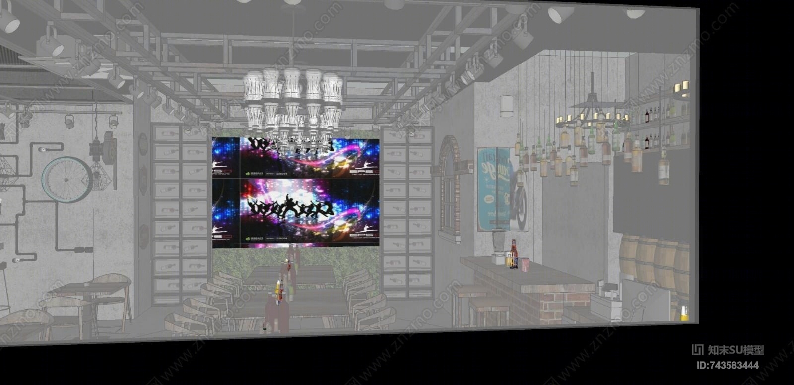 工业风酒吧SU模型下载【ID:743583444】